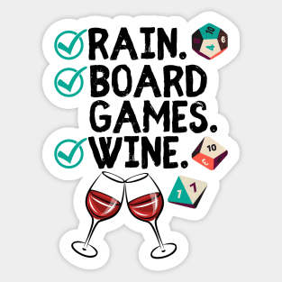 Rain. Boardgames. Wine. Check off List for Game Fans Sticker